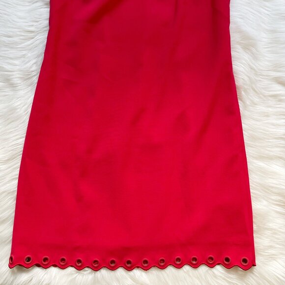 J Crew Bright Red Scallop Grommet Hem Sleeveless Mini Shift Dress - Picture 4 of 8